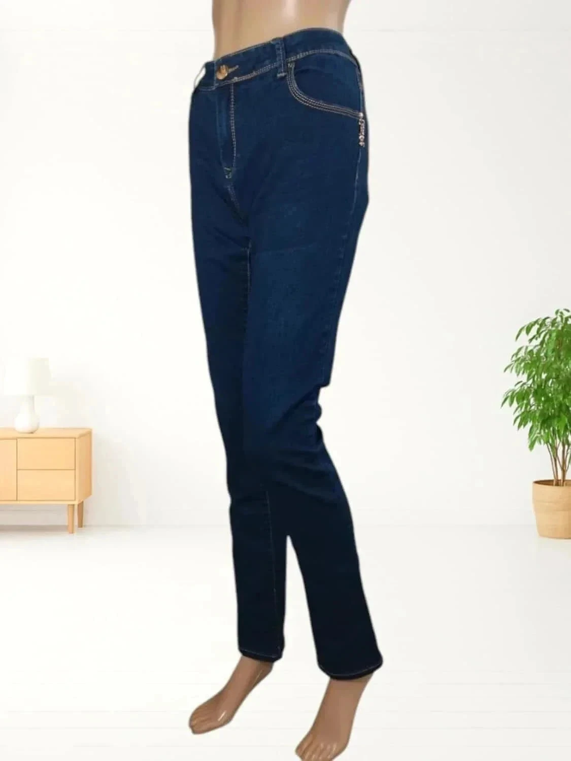 Jean novo Agathe Velmont - corte slim - cintura alta - elástico - azul marinho – photo 6
